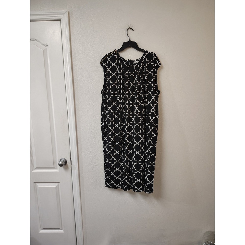 Charter Club Woman Black White Geometric Lattice Sheath Dress Plus Size 22W